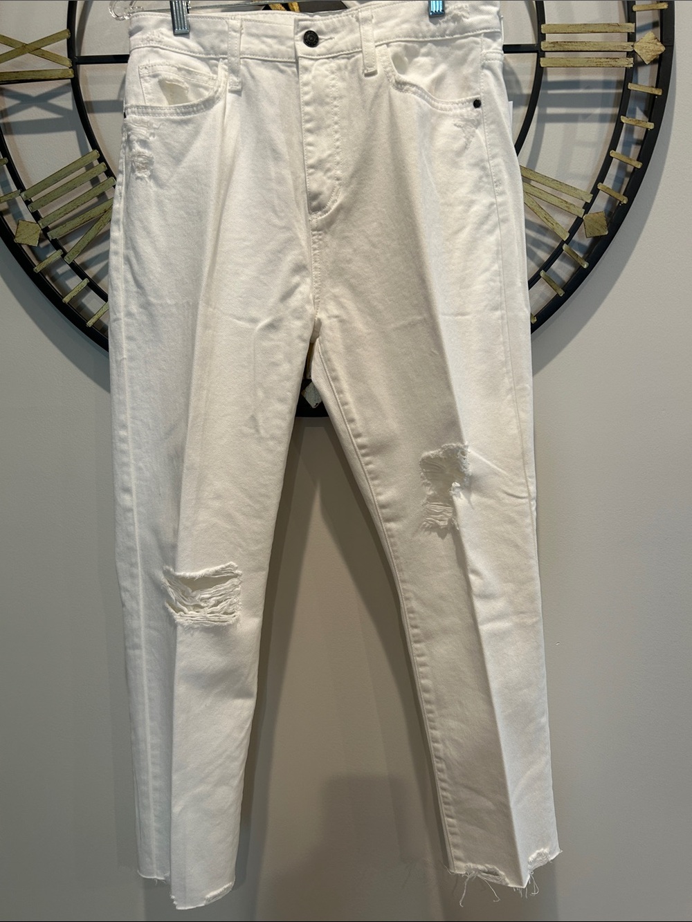 Sam Edelman White Slim Straight Distressed Jeans